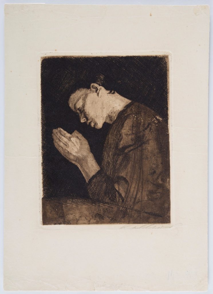 ете Кольвиц | м.р. Кёнигсберг, Германия, 1867-1945 | «Молящаяся женщина», 1892 | Работа выполнена в технике акватинта, сухая игла и гравюра | Из коллекции музея искусств в Хайфе