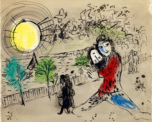 Марк Шагал. Желтое солнце. Авторская литография. 1968 год (50 Х 61 см)