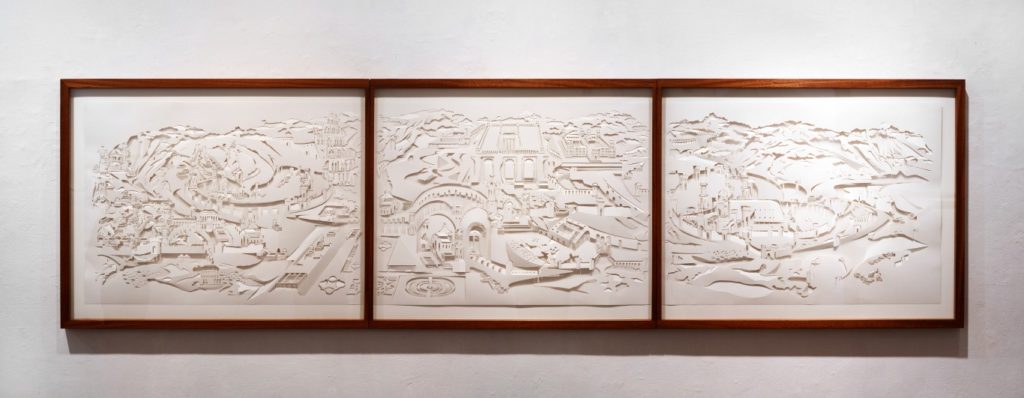 Пелег Дишон-Шитафон. Триптих "Старо-новый Вавилон". Из коллекции художницы. Вырезка из бумаги. Выставка "Минегед".