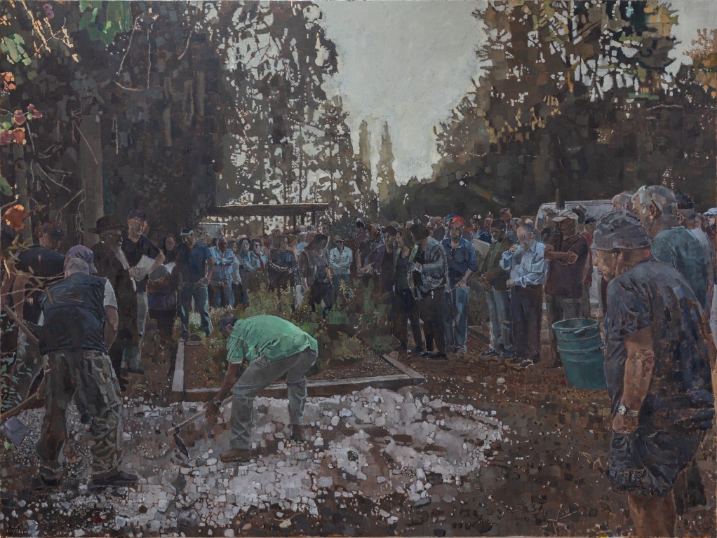 אלי שמיר קבורה בכפר-יהושע, 2019 שמן על בד, 240x180ס"מ (סריקה: סטודיו HC Editions) Elie Shamir Burial at Kfar Yehoshua. Oil on canvas, 240x180 cm (scan: StudioHC Editions)