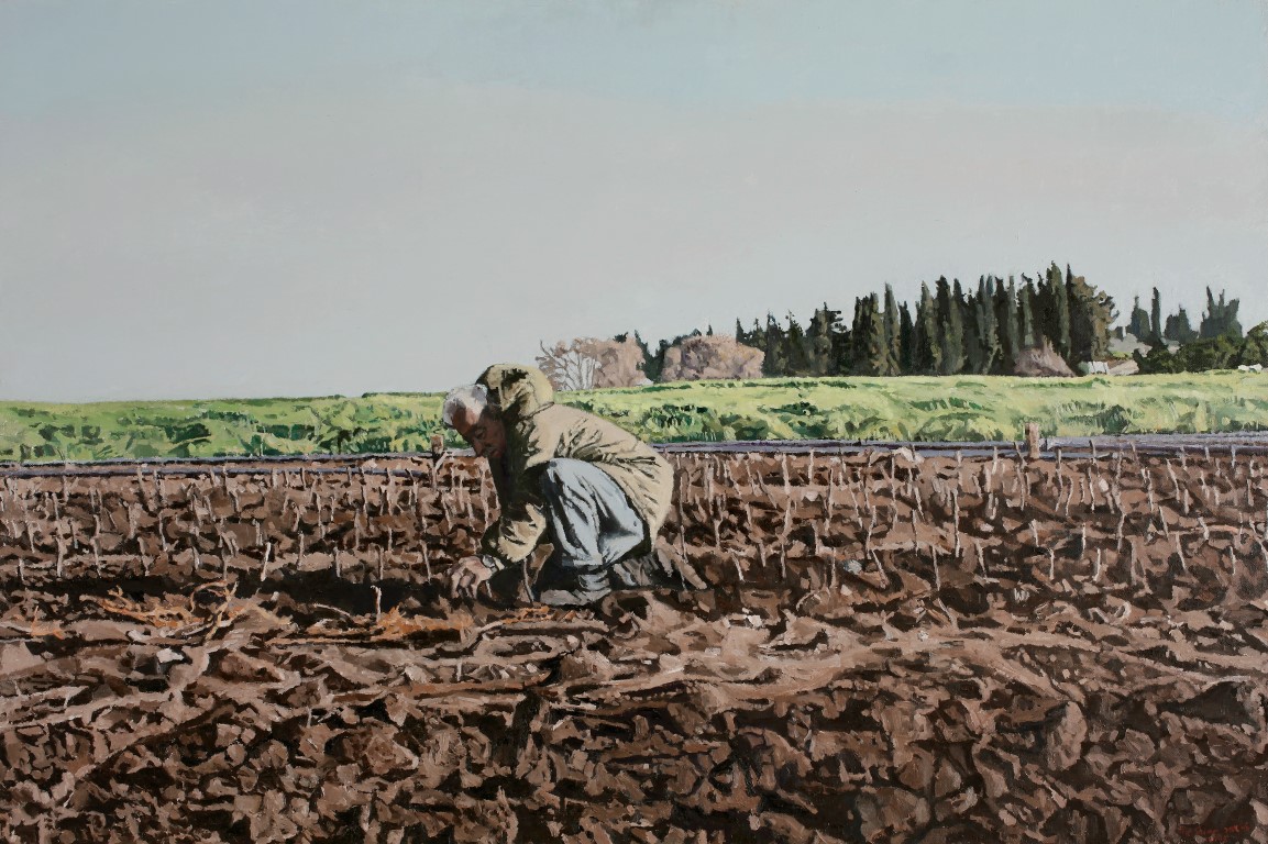 אלי שמיר שותל בחורף, 2006 שמן על בד, 100 על 150 ס"מ אוסף פרטי (צילום: אברהם חי) Elie Shamir Planting in Winter, 2006 Oil on canvas, 100x150 cm Private collection (photo: Avraham Hay)