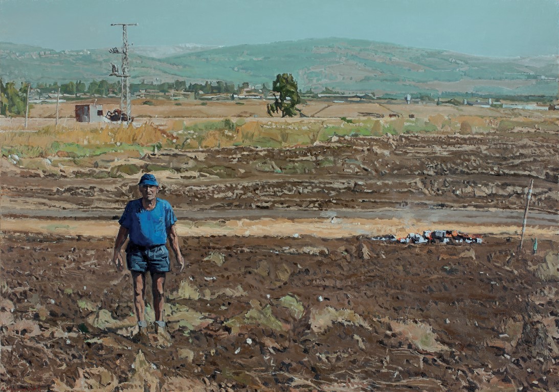 אלי שמיר אבא בנוף עם אש, 2004 שמן על בד, 100x150 ס"מ אוסף UBS (צילום: אברהם חי) Elie Shamir Father in the Landscape with Fire, 2004 Oil on canvas, 100x150 cm UBS Art Collection (photo: Avraham Hay)