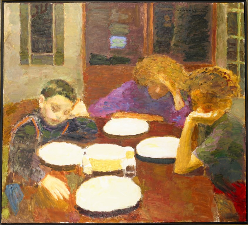 Jan Rauchwerger. Facing the News, 1987. Oil on canvas, 100x100 cm. Gross Family Collection, Tel Aviv(photo: Ardon Bar-Hama)