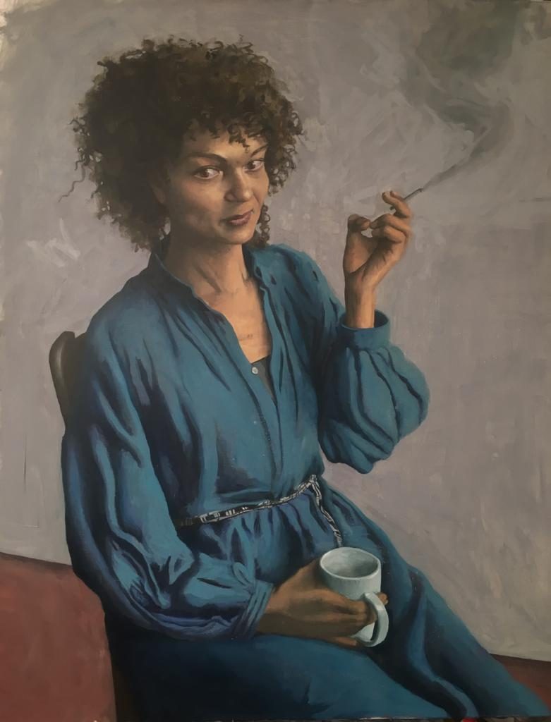 Sandra smoking. Oil on linen 100X80cm