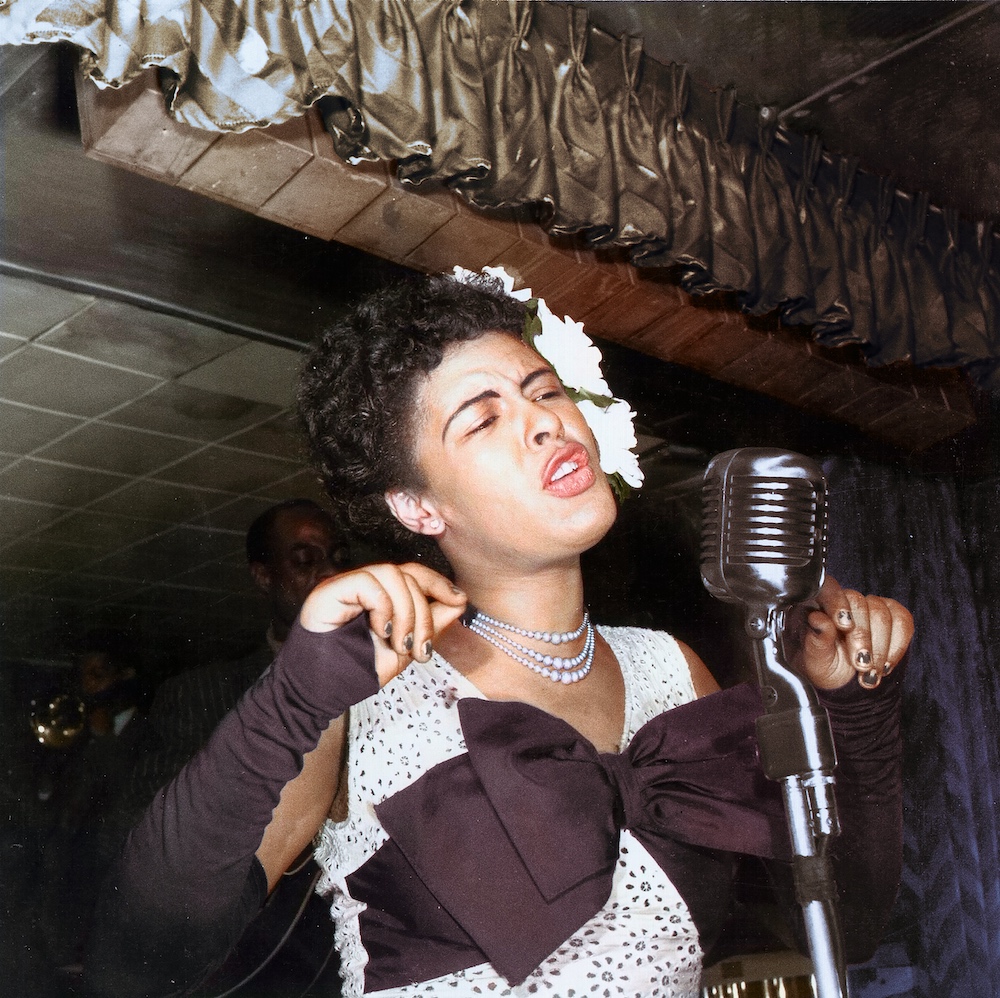 NEW YORK - FEBRUARY 1947: Jazz singer Billie Holiday performs at the Club Downbeat in February 1947 in New York City, New York. (Photo by Michael Ochs Archives/Getty Images)