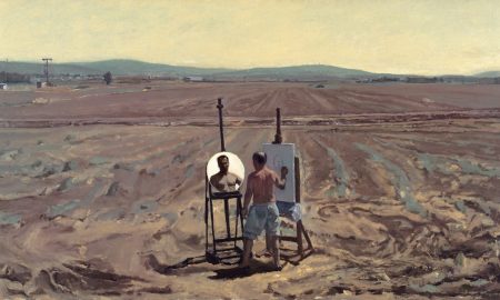 אלי שמיר דיוקן עצמי מצייר נוף 20019 שמן על בד אוסף דב םרי צילום אבי חי