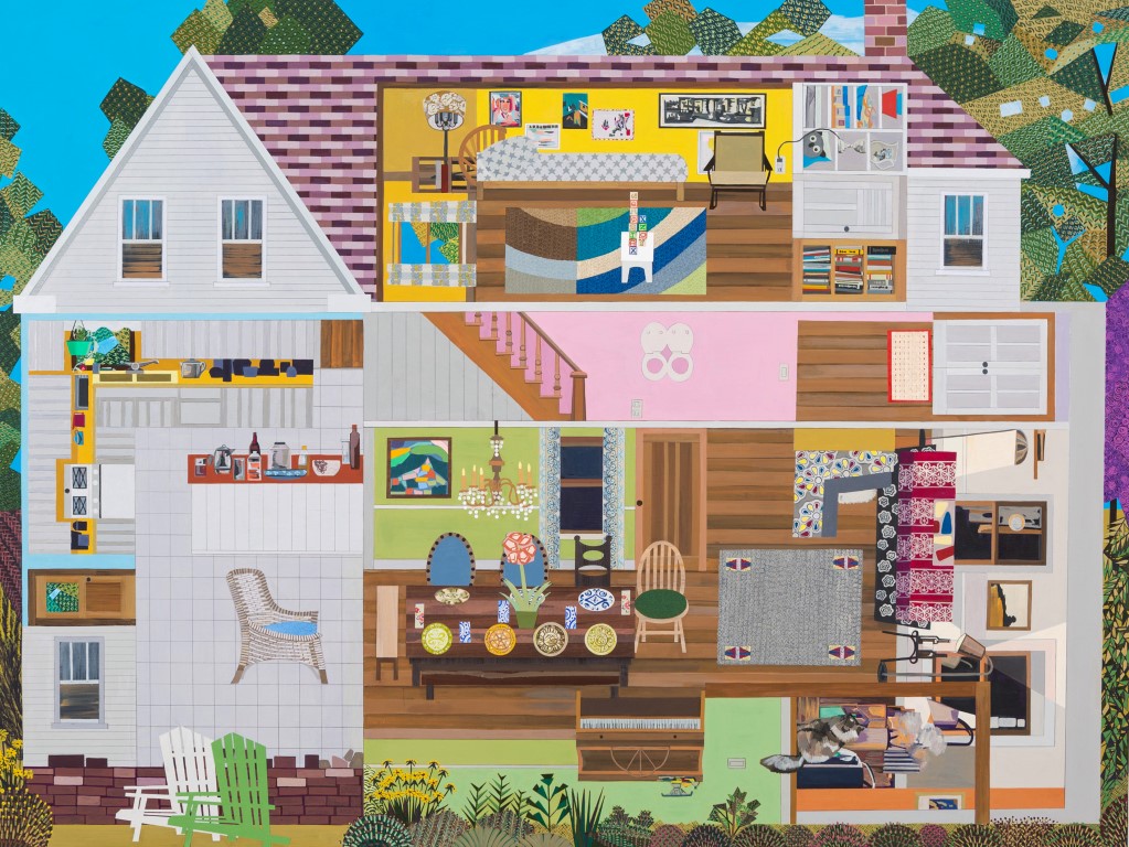 Ann Toebbe Friends- Lisa and Tim, 2018 gouache, paper collage and pencil on panel 30 x 40 inches