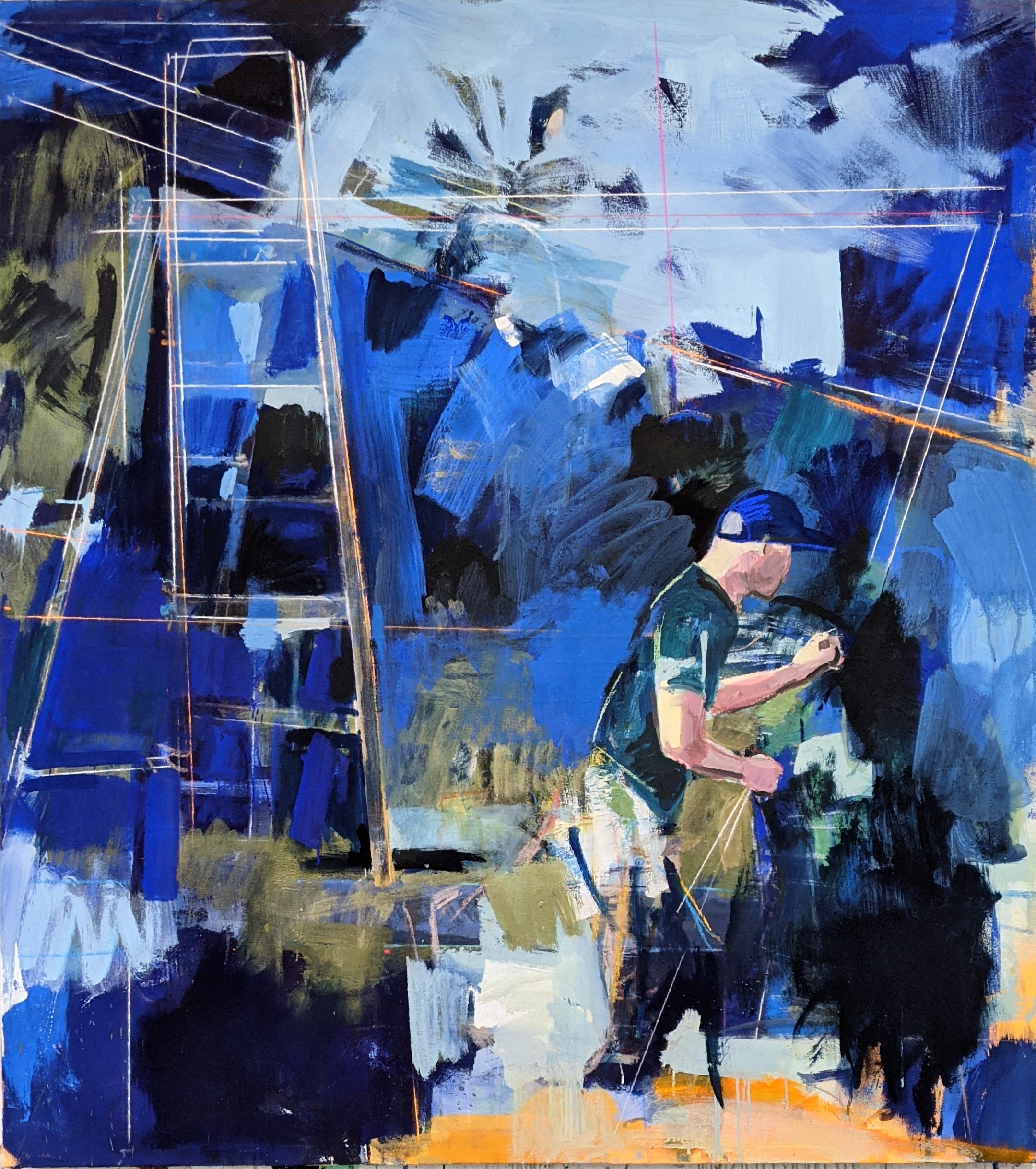 איש עם סולם, 2020 , טכניקה מעורבת על בד, 90×120. Фото: Чики Айзенберг