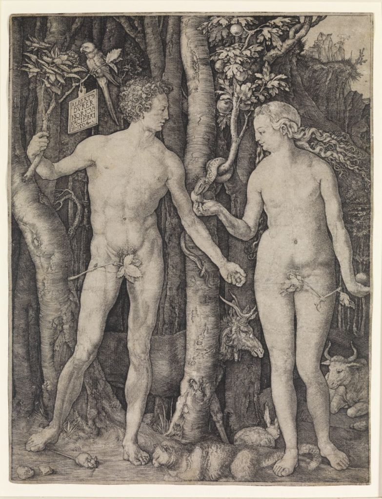 Albrecht D.rer, Adam and Eve. Engraving, 1504, 25 x 19 cmThe Vera and Arturo Schwarz Collection of Dada and Surrealist Art in the Israel Museum. B99.1625. Photo © The Israel Museum, Jerusalem, by Elie Posner