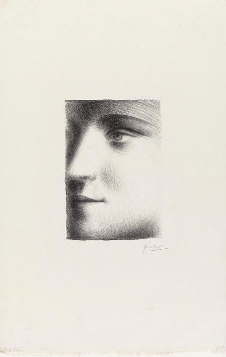 Pablo Picasso, Face (Marie-Thérèse), from Picasso by André Level. Lithograph, 1928, 243 x 170 mm. The Israel Museum, Jerusalem: Gift of Georges Bloch, Zurich. PB72.0174. © Succession Picasso 2025; photo © The Israel Museum, Jerusalem, by Elie Posner